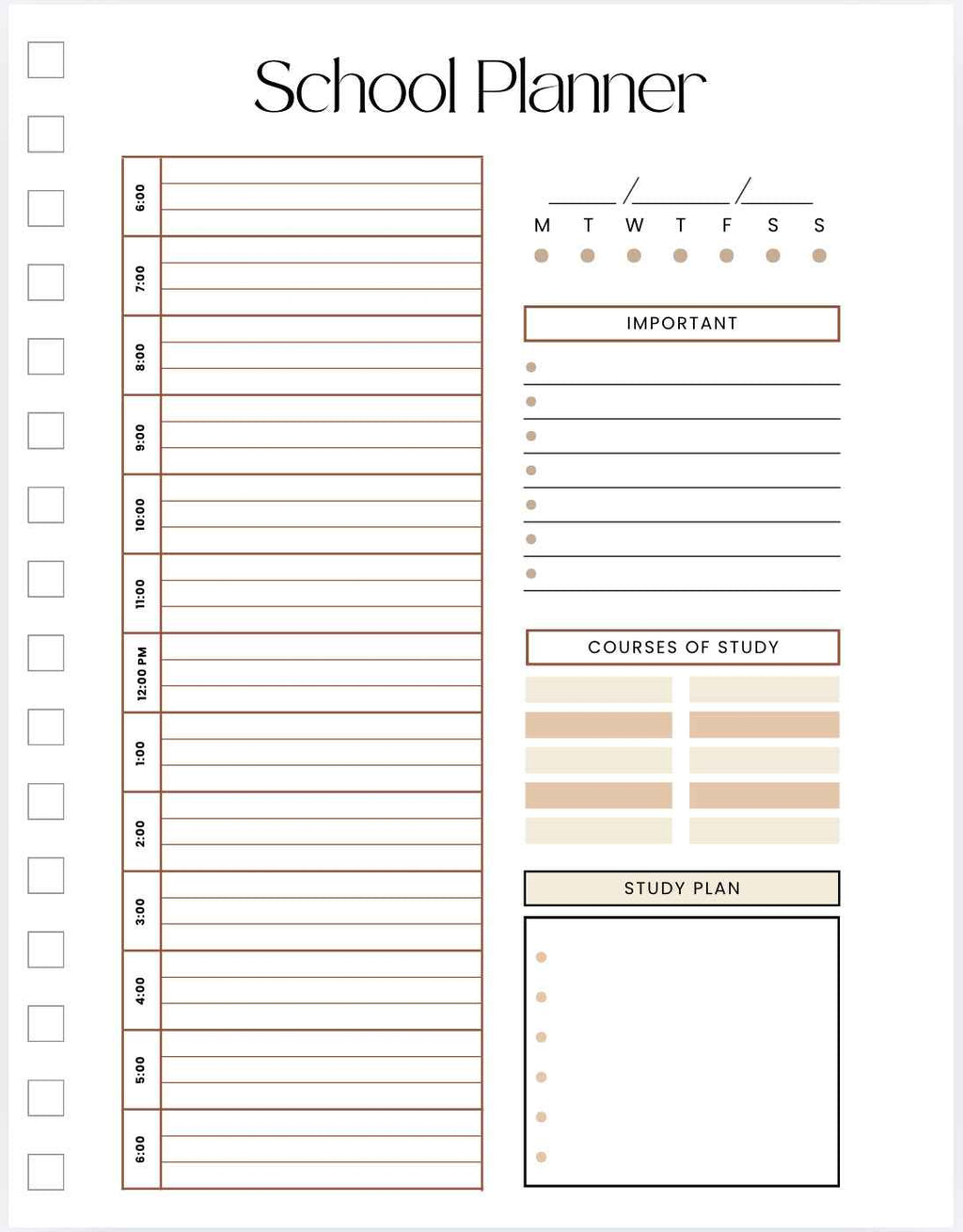School planner with various sections for scheduling and planning on a white background