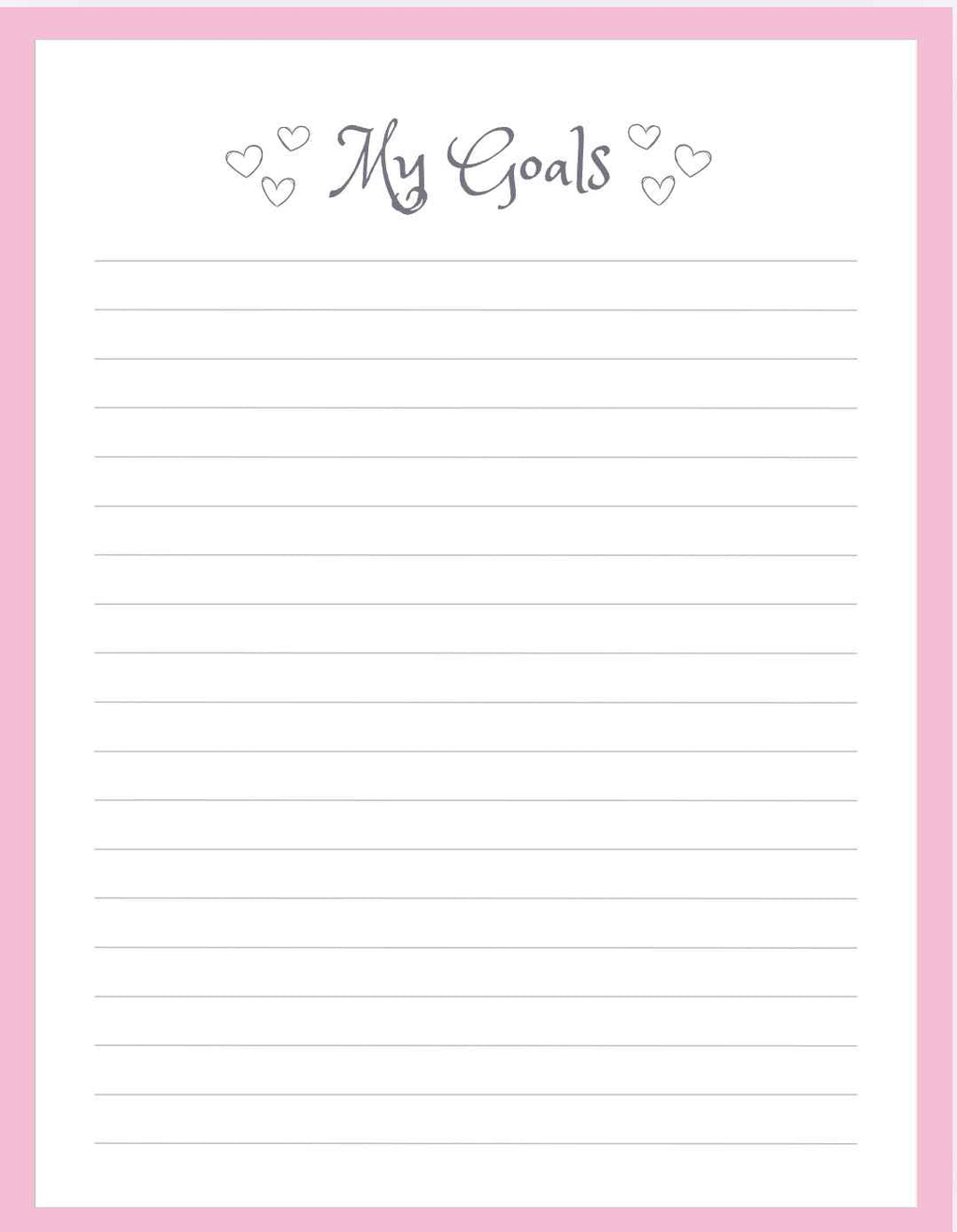 Lined paper with 'My Goals' text and pink border